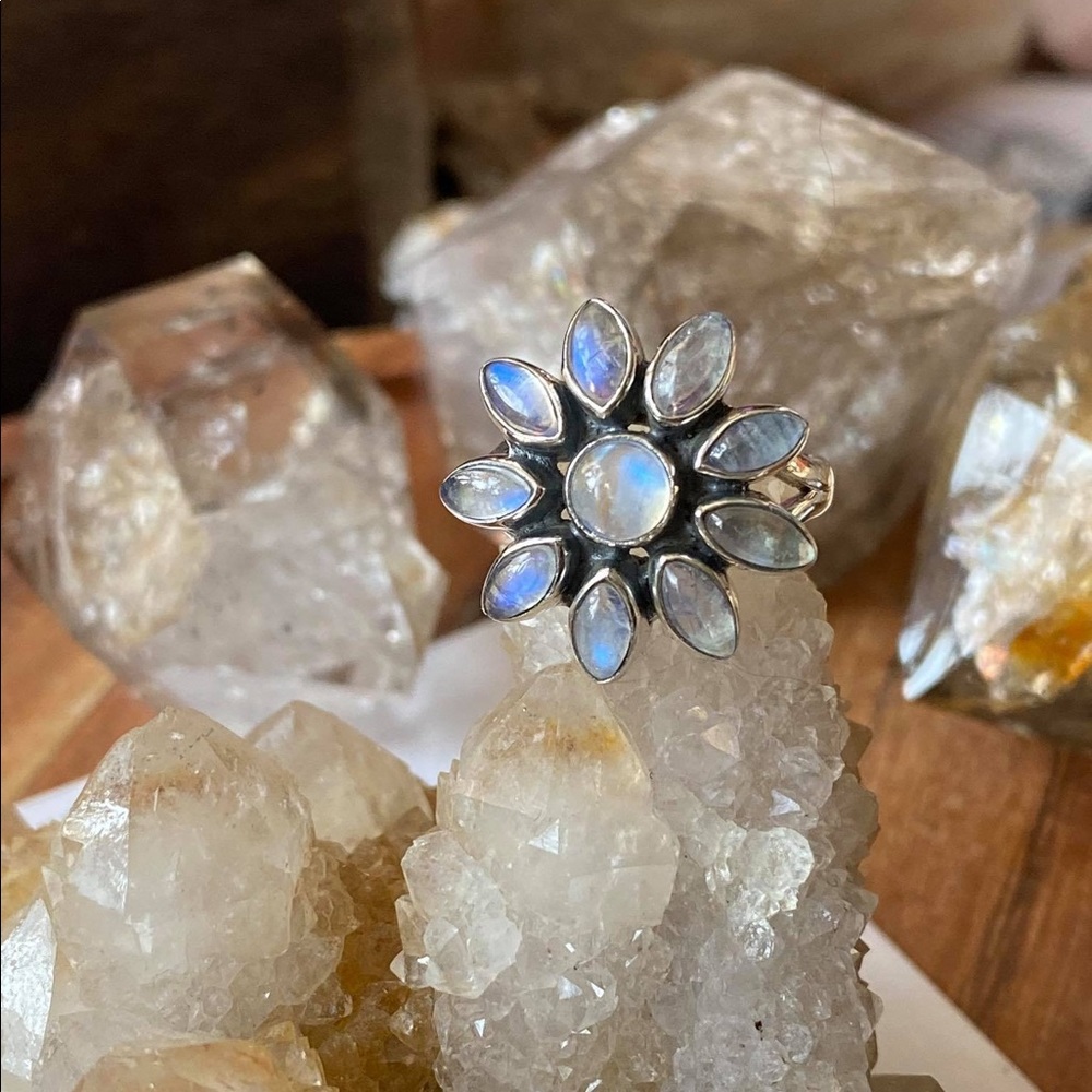 Rainbow Moonstone healing crystal ring
